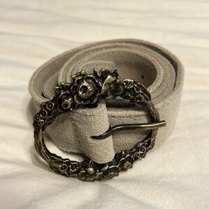 Free People Cream Belt with Gold Floral Buckle